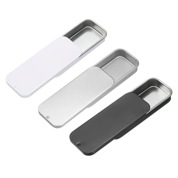 Uxcell 3Pcs Slide Top Tin Containers, 3"x1"x0.4" Mini Metal Empty Tins Box, 3 Colors