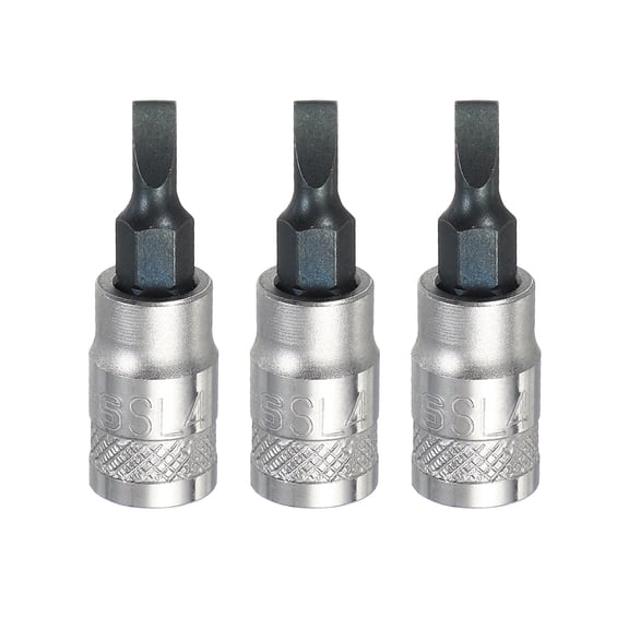 Uxcell 3Pcs Slotted Bit Socket 1/4" Drive SL4 S2 Steel Flat Head Screwdriver Drill Bits CR-V Steel Socket Adapter for Home Auto Axle Hex Nuts Bolts Repair