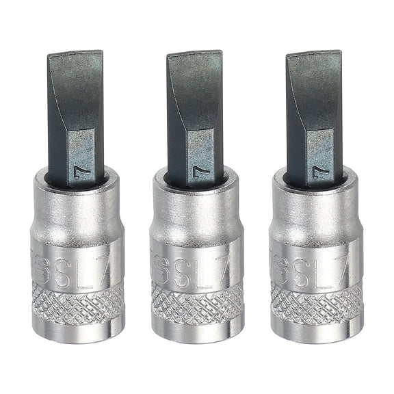 Uxcell 3Pcs Slotted Bit Socket 1/4" Drive SL7 S2 Steel Flat Head Screwdriver Drill Bits CR-V Steel Socket Adapter for Home Auto Axle Hex Nuts Bolts Repair