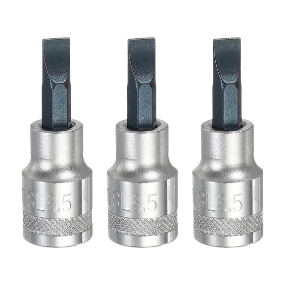Uxcell 3Pcs Slotted Bit Socket 3/8" Drive SL6.5 S2 Steel Flat Head Screwdriver Drill Bits CR-V Steel Socket Adapter for Home Auto Axle Hex Nuts Bolts Repair