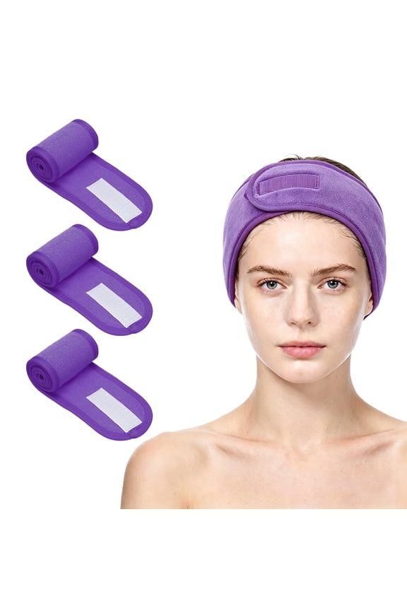 3Pcs Spa Headbands, Adjustable Facial Skincare Headband Elastic Soft Makeup Hairbands with Hook & Loop for Women Teens Washing Face Shower Bath Skincare Makeup Yoga Gift, Purple
