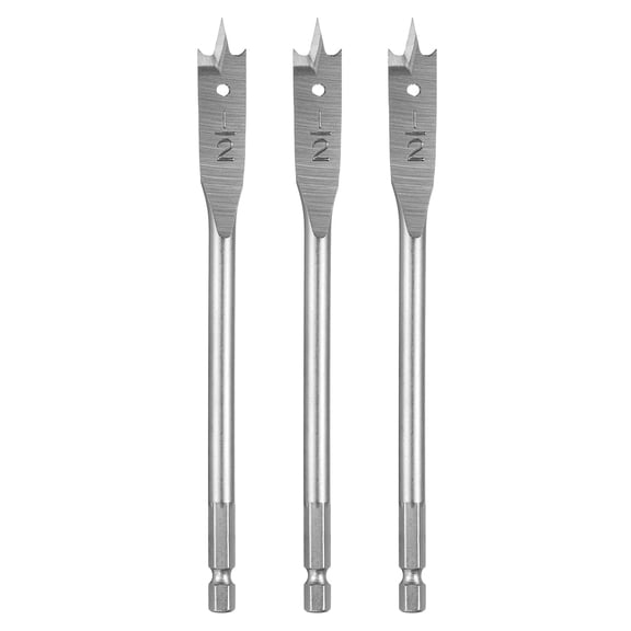 Uxcell 3Pcs Spade Drill Bit 1/2" Paddle Flat Bits for Woodworking Fiberglass Silver Tone