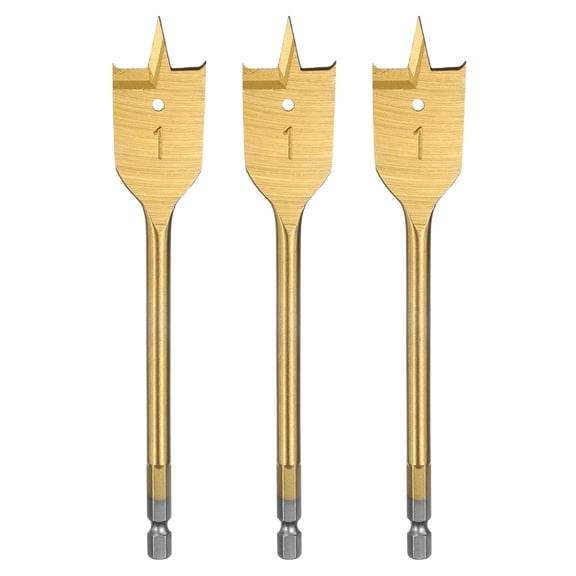 Uxcell 3Pcs Spade Drill Bit 1" Paddle Flat Bits for Woodworking Fiberglass Gold Tone