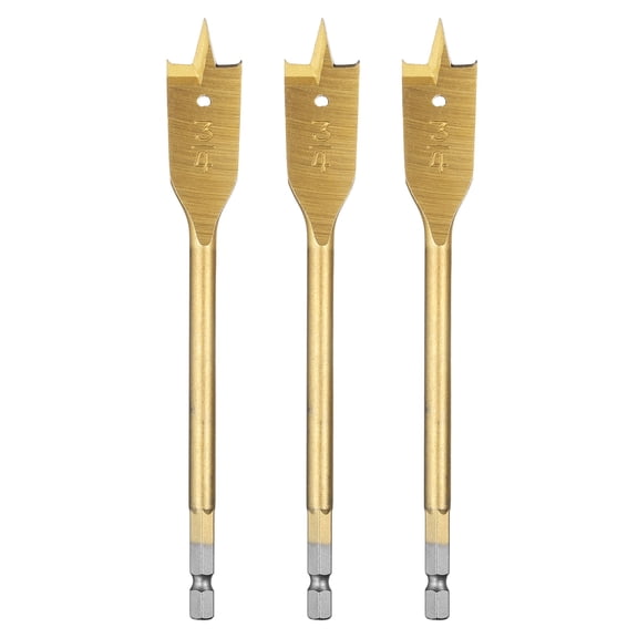 Uxcell 3Pcs Spade Drill Bit 3/4" Paddle Flat Bits for Woodworking Fiberglass Gold Tone