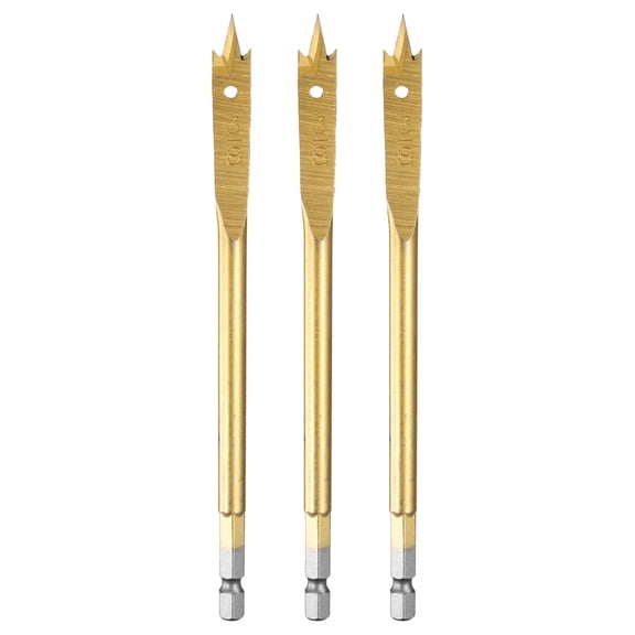 Uxcell 3Pcs Spade Drill Bit 3/8" Paddle Flat Bits for Woodworking Fiberglass Gold Tone