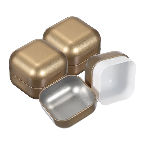 Uxcell 3Pcs Square Tinplate Can, 2.2" Metal Empty Storage Container Loose Leaf Tea Storage Containers with Airtight Lids for Treats Gifts Favors Loose Tea Coffee Crafts, Champagne Gold