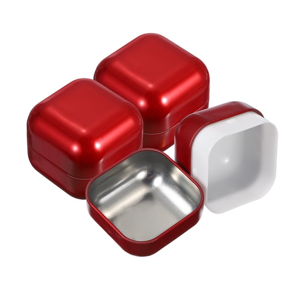 Uxcell 3Pcs Square Tinplate Can, 2.2" Metal Empty Storage Container Loose Leaf Tea Storage Containers with Airtight Lids for Treats Gifts Favors Loose Tea Coffee Crafts, Dark Red