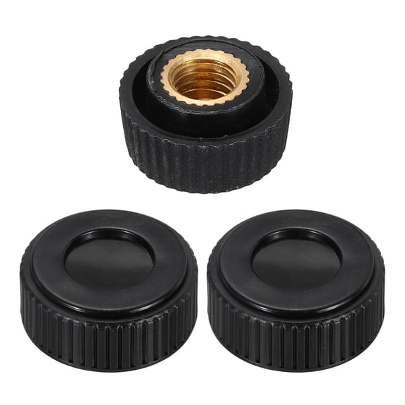 Uxcell 3Pcs Straight Knurled Knobs Knobs M6 Female Thread 16mm Head Plastic Non-Through Hole Brass Screw-in Clamping Handles Threaded Matte Handle Hand Tightening Knob Thumb Screws