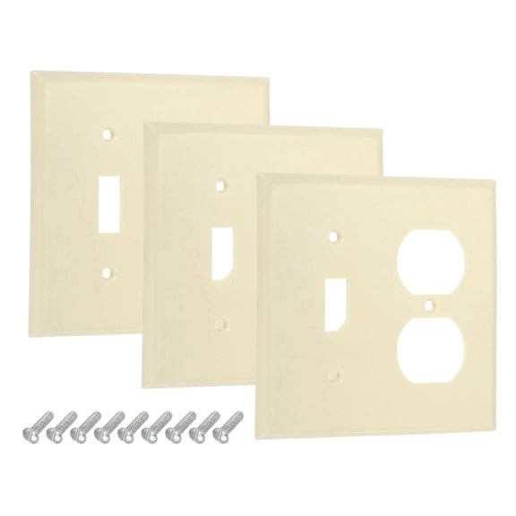 Uxcell 3Pcs Switch Plate Covers, Decorative ABS Outlet Cover, Paintable Electrical Wall Plug Light Switches Panel for Bathroom Bedroom Office, White(1Toggle,1Duplex)