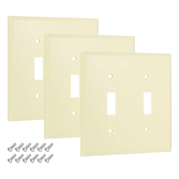 Uxcell 3Pcs Switch Plate Covers, Decorative ABS Outlet Cover, Paintable Electrical Wall Plug Light Switches Panel for Bathroom Bedroom Office, White(2 Toggle)