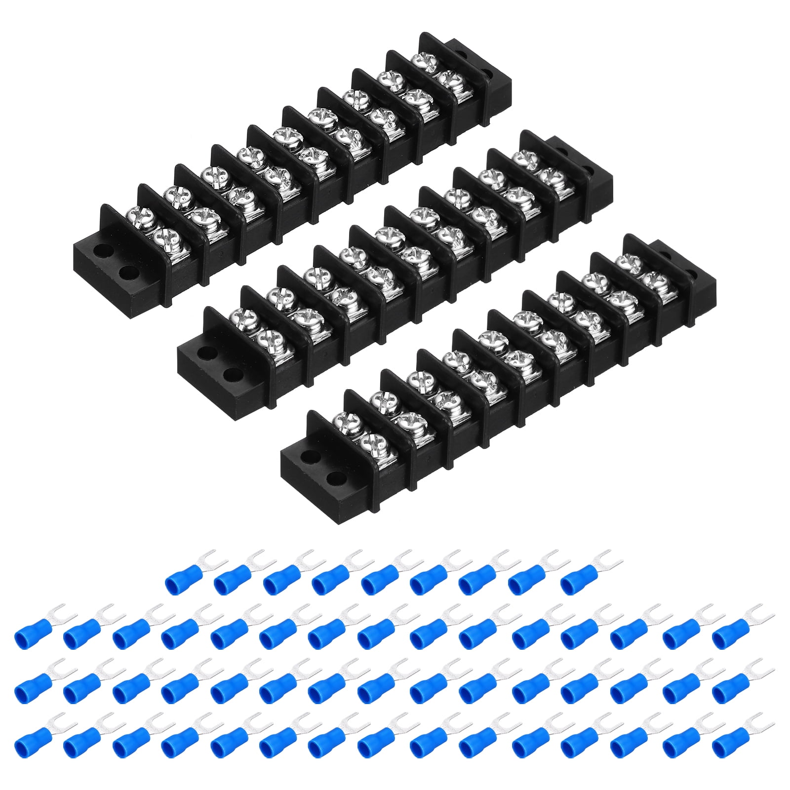 Uxcell 3Pcs Terminal Block 300V 20A Dual Rows 9P Terminals Barrier PA66 ...