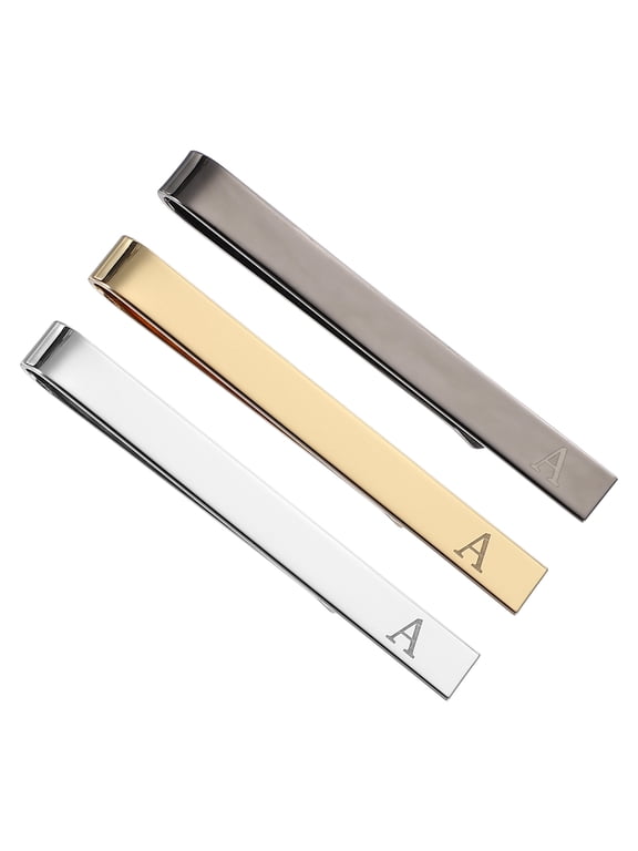 3Pcs Tie Pins for Men Stainless Steel Alphabet A Necktie Bar Pinch Set Tie Clip with Gift Box Father's Day Silver Gold Black