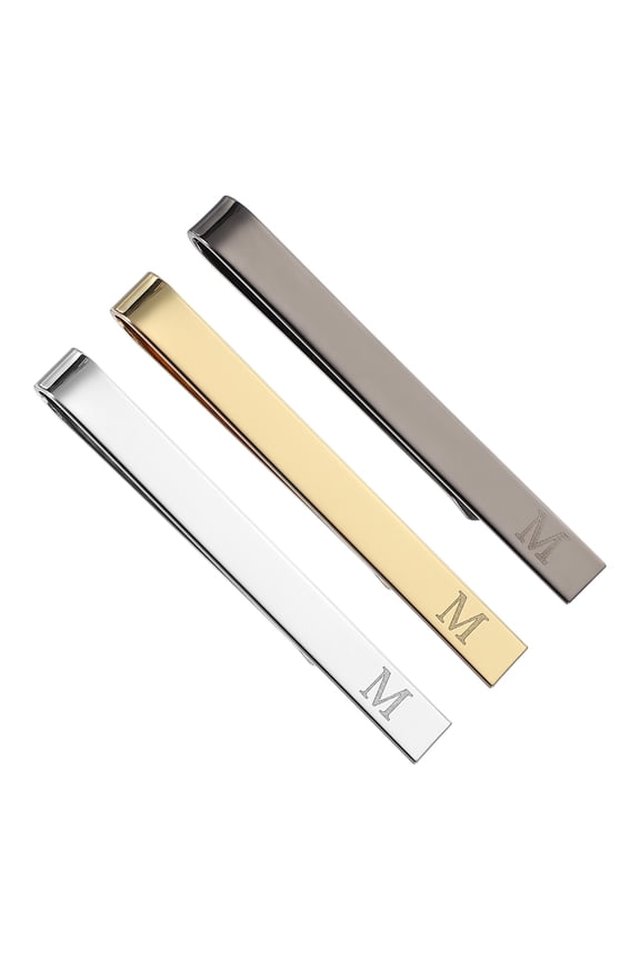 3Pcs Tie Pins for Men Stainless Steel Alphabet M Necktie Bar Pinch Set Tie Clip with Gift Box Father's Day Silver Gold Black