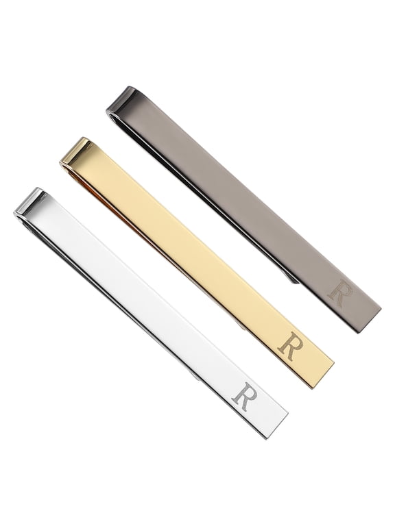 3Pcs Tie Pins for Men Stainless Steel Alphabet R Necktie Bar Pinch Set Tie Clip with Gift Box Father's Day Silver Gold Black