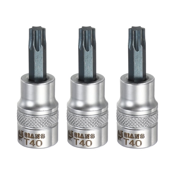 Uxcell 3Pcs Torx Bit Socket 3/8" Drive T40 S2 Steel Star Head Screwdriver Drill Bits CR-V Steel Socket Adapter for Home Auto Axle Hex Nuts Bolts Repair