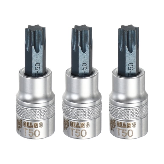 Uxcell 3Pcs Torx Bit Socket 3/8" Drive T50 S2 Steel Star Head Screwdriver Drill Bits CR-V Steel Socket Adapter for Home Auto Axle Hex Nuts Bolts Repair