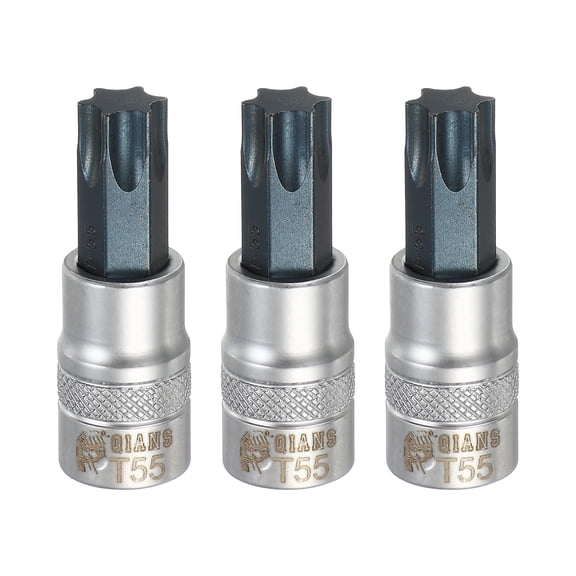 Uxcell 3Pcs Torx Bit Socket 3/8" Drive T55 S2 Steel Star Head Screwdriver Drill Bits CR-V Steel Socket Adapter for Home Auto Axle Hex Nuts Bolts Repair