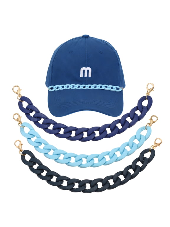 3Pcs Trucker Hat Chains, Acrylic Chain Hat Accessories Bill Decoration for Women Men Caps DIY Mesh Baseball Cap Sports Game Day Decorations (Blue Series)
