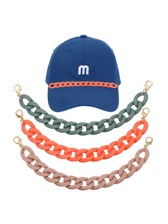 3Pcs Trucker Hat Chains, Acrylic Chain Hat Accessories Bill Decoration for Women Men Caps DIY Mesh Baseball Cap Sports Game Day Decorations (Dusky Neon Set)
