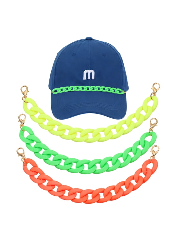 3Pcs Trucker Hat Chains, Acrylic Chain Hat Accessories Bill Decoration for Women Men Caps DIY Mesh Baseball Cap Sports Game Day Decorations (Fluorescent Color Series)