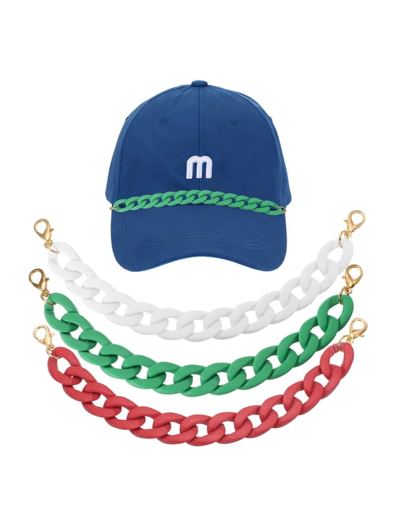 3Pcs Trucker Hat Chains, Acrylic Chain Hat Accessories Bill Decoration for Women Men Caps DIY Mesh Baseball Cap Sports Game Day Decorations (Grass Green, Dark Red, White)