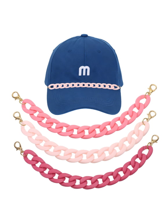 3Pcs Trucker Hat Chains, Acrylic Chain Hat Accessories Bill Decoration for Women Men Caps DIY Mesh Baseball Cap Sports Game Day Decorations (Light Pink, Pink, Rose Red)