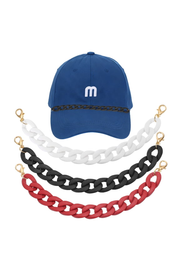3Pcs Trucker Hat Chains, Acrylic Chain Hat Accessories Bill Decoration for Women Men Caps DIY Mesh Baseball Cap Sports Game Day Decorations (White, Black, Dark Red)