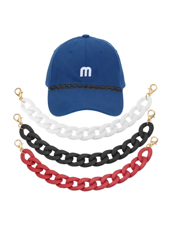 3Pcs Trucker Hat Chains, Acrylic Chain Hat Accessories Bill Decoration for Women Men Caps DIY Mesh Baseball Cap Sports Game Day Decorations (White, Black, Dark Red)