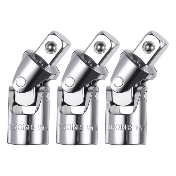 Uxcell 3Pcs Universal Joint Socket Adapter 1/2 Inch 40CR Steel Impact Swivel Socket Adapter Universal Joint for Wrench Driver Tool, Silver