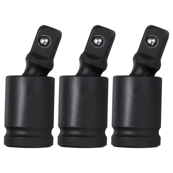 Uxcell 3Pcs Universal Joint Socket Adapter 1/2 Inch CR-MO Steel Impact Swivel Socket Adapter Universal Joint for Wrench Driver Tool, Black