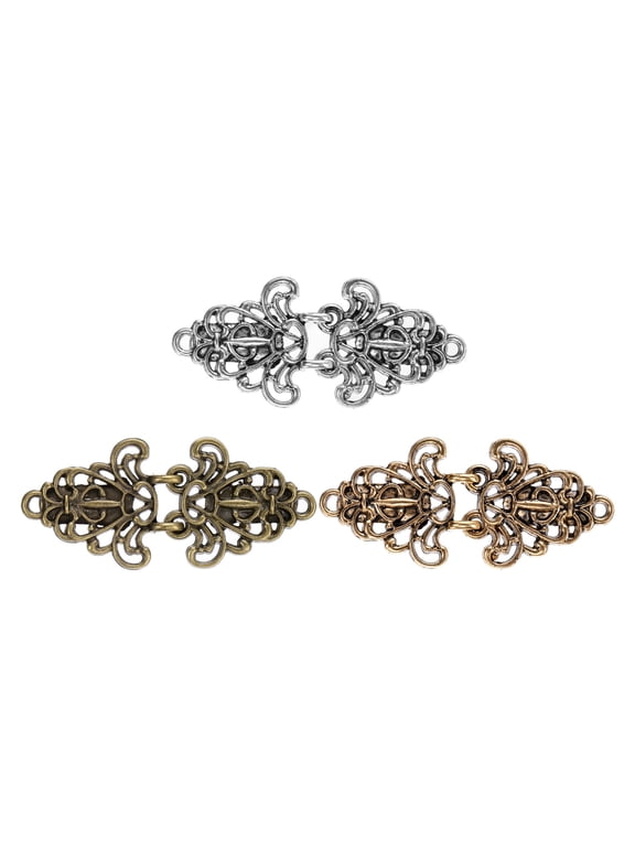 3Pcs Vintage Cloak Clasps, Sweater Clips Women Collar Clip for Women Clothing Sweater Shawl Scarf Cardigan accessories Retro Cinch Brooch, Gold/Silver/Copper Tone(2.5x1.1Inch)