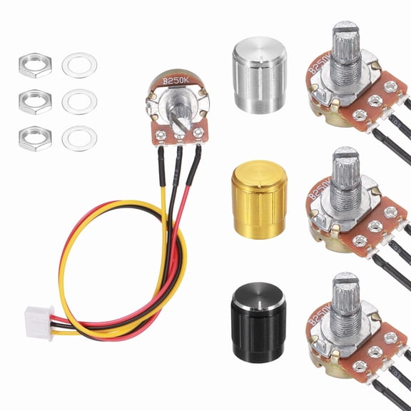 Uxcell 3Pcs WH-148 Potentiometer 3Pins B250K±20% Ohm Linear Taper Rotary Potentiometer XH2.54 Variable Resistor Potentiometers with 3 Aluminum Knobs for Audio Equipment, DIY Electronics