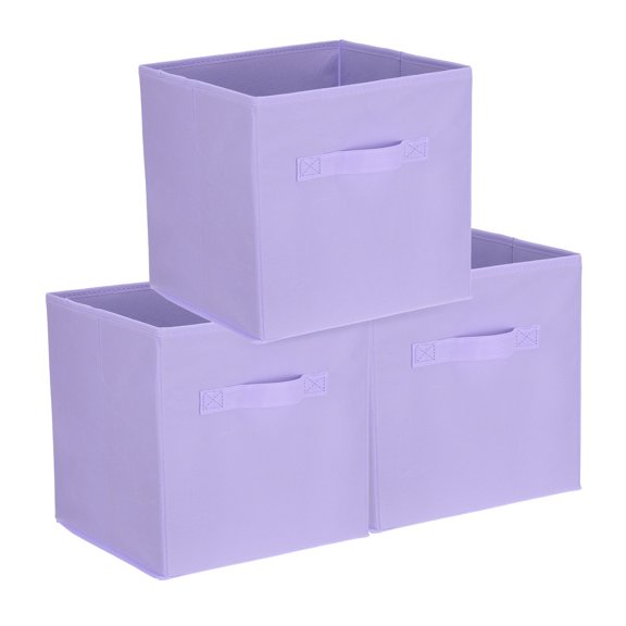 Uxcell 3PcsFabric Storage Bins, 11.8Inch Cube Storage Bin Foldable Storage Cube Organizer Bins with Handles for Shelf Closet, Nursery Home, Bedroom(Lavender Purple)