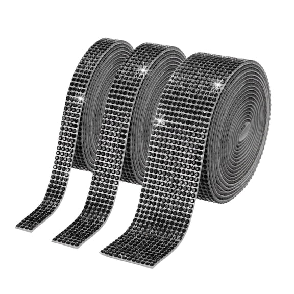 Uxcell 3Roll Rhinestone Ribbon, 0.35"/0.53"/0.98"Self Adhesive Crystal Rhinestone Strips, 2m Resin Bling Diamond Sticker for DIY Crafts Phone Decorations, Black