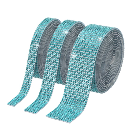 Uxcell 3Roll Rhinestone Ribbon, 0.35"/0.53"/0.98"Self Adhesive Crystal Rhinestone Strips, 2m Resin Bling Diamond Sticker for DIY Crafts Phone Decorations, Light Blue