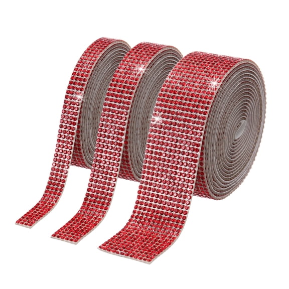 Uxcell 3Roll Rhinestone Ribbon, 0.35"/0.53"/0.98"Self Adhesive Crystal Rhinestone Strips, 2m Resin Bling Diamond Sticker for DIY Crafts Phone Decorations, Red