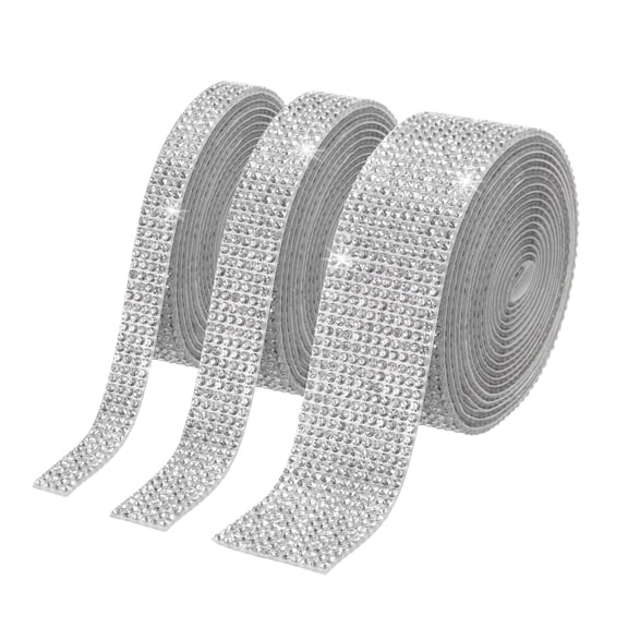 Uxcell 3Roll Rhinestone Ribbon, 0.35"/0.53"/0.98"Self Adhesive Crystal Rhinestone Strips, 2m Resin Bling Diamond Sticker for DIY Crafts Phone Decorations, Silver