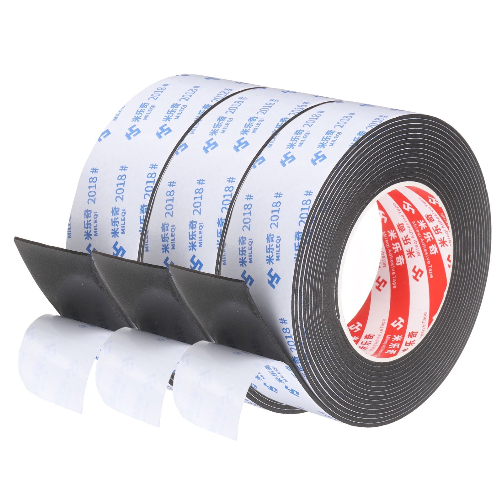 Uxcell 3Roll Sponge Rubber Foam Tape, 1 3/4" W x 1/32" t x 16.4ft l Self-Adhesive Foam Insulation Tape Weather Stripping for Window Door Soundproofing Weatherstrip AC Seal Strip, Black