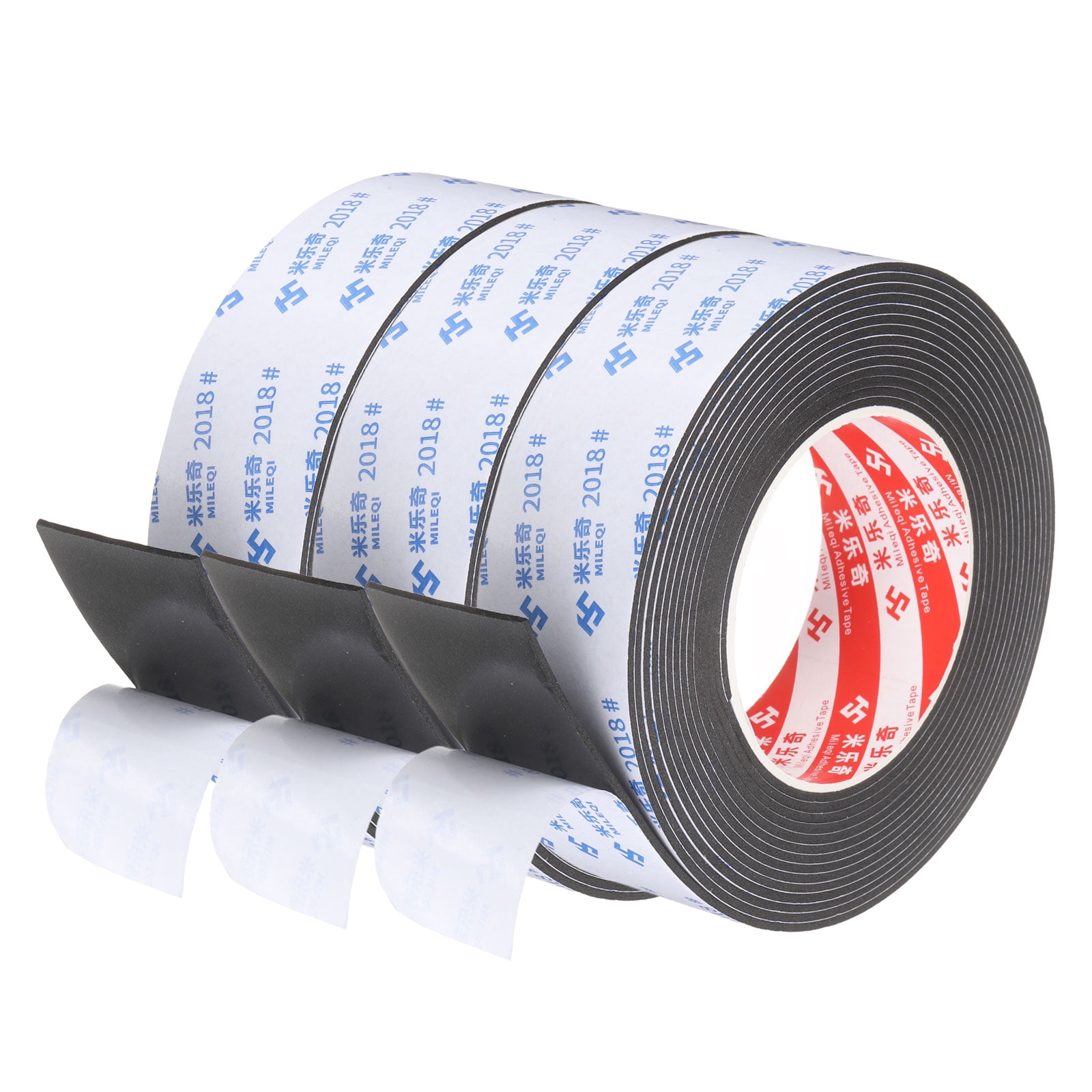 Uxcell 3Roll Sponge Rubber Foam Tape, 1 3/4" W x 5/64" t x 16.4ft l Self-Adhesive Foam Insulation Tape Weather Stripping for Window Door Soundproofing Weatherstrip AC Seal Strip, Black