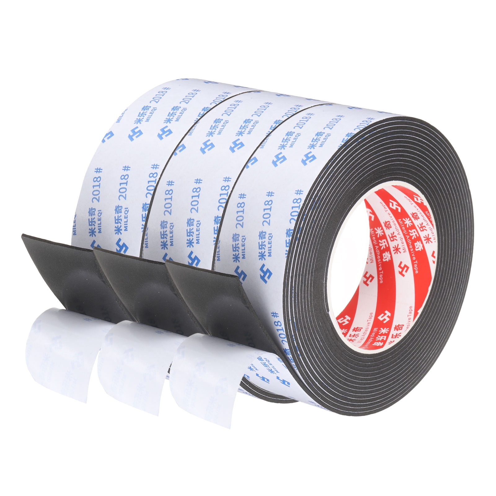 Uxcell 3Roll Sponge Rubber Foam Tape, 1 9/16" W x 5/64" t x 16.4ft l Self-Adhesive Foam Insulation Tape Weather Stripping for Window Door Soundproofing Weatherstrip AC Seal Strip, Black