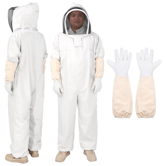 Uxcell 3Sets Bee Suit for Men Women XXL Beekeeping Suit with Glove and Veil Hood White