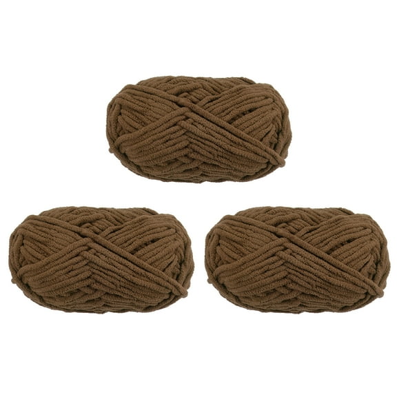 Uxcell 3Skeins Chenille Yarn Blanket Yarn 3x100g/10.5oz Polyester Soft Knitting Brown, 3x68m(223yds)