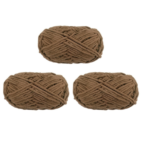 Uxcell 3Skeins Chenille Yarn Blanket Yarn 3x100g/10.5oz Polyester Soft Knitting Coffee, 3x68m(223yds)