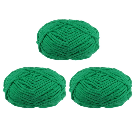 Uxcell 3Skeins Chenille Yarn Blanket Yarn 3x100g/10.5oz Polyester Soft Knitting Green, 3x68m(223yds)