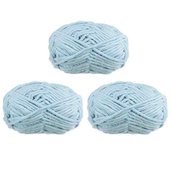Uxcell 3Skeins Chenille Yarn Blanket Yarn 3x100g/10.5oz Polyester Soft Knitting Light Blue, 3x68m(223yds)
