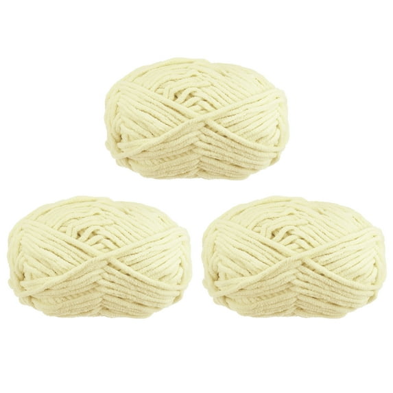 Uxcell 3Skeins Chenille Yarn Blanket Yarn 3x100g/10.5oz Polyester Soft Knitting Light Yellow