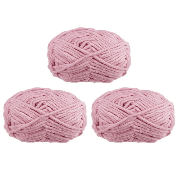 Uxcell 3Skeins Chenille Yarn Blanket Yarn 3x100g/10.5oz Polyester Soft Knitting Pink, 3x68m(223yds)
