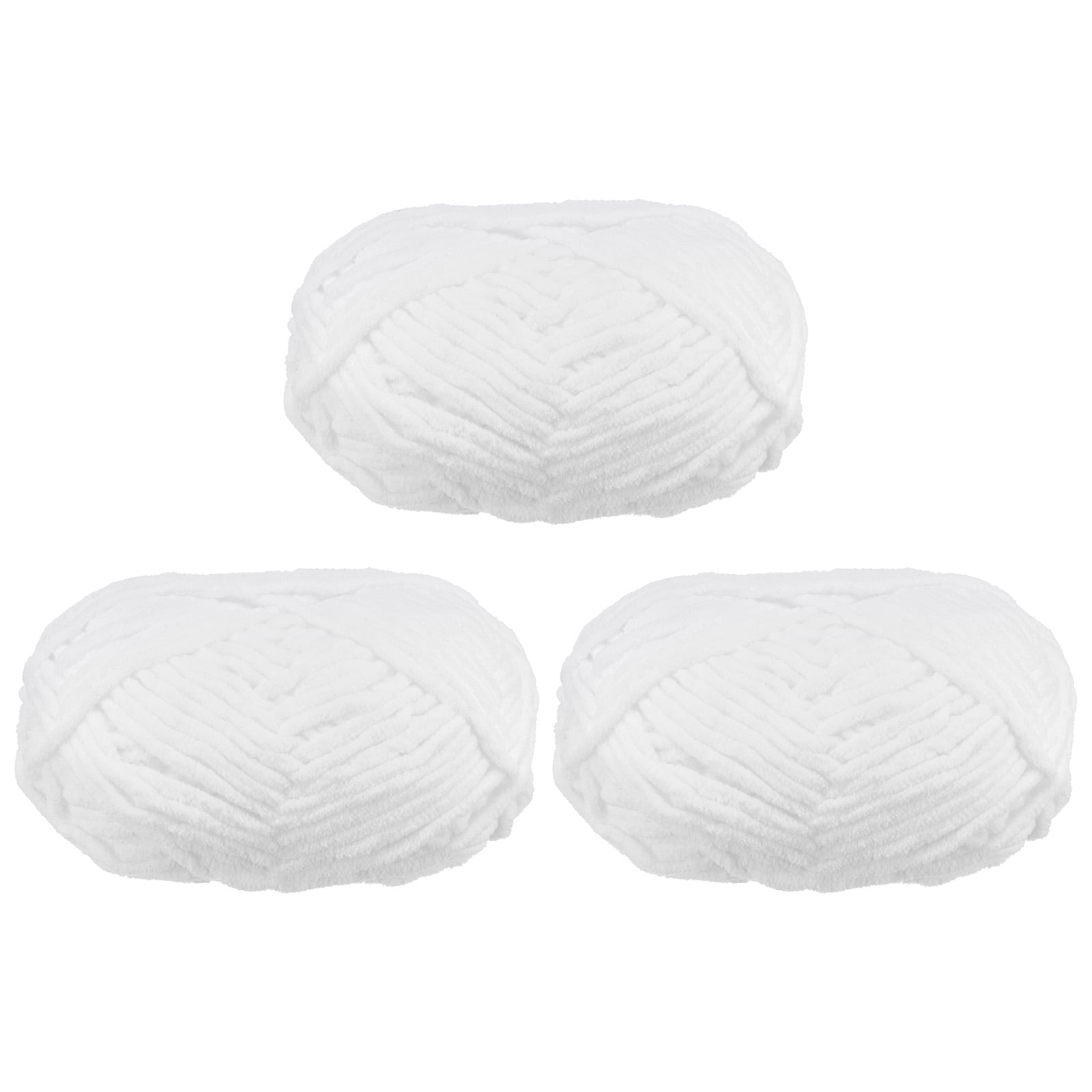 Uxcell 3Skeins Chenille Yarn Blanket Yarn 3x100g/10.5oz Polyester Soft Knitting White, 3x68m(223yds)