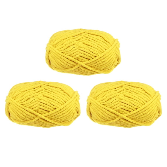Uxcell 3Skeins Chenille Yarn Blanket Yarn 3x100g/10.5oz Polyester Soft Knitting Yellow, 3x68m(223yds)