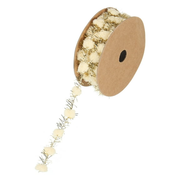 Uxcell 3Yard Pom Pom Wire Ribbon,  Mini Ball String Trim Ribbon with Gold Tinsel, Beige